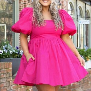 Chic Soul Our Love Is Beautiful Fuchsia Vibrant Pink Puff Sleeve Dress
